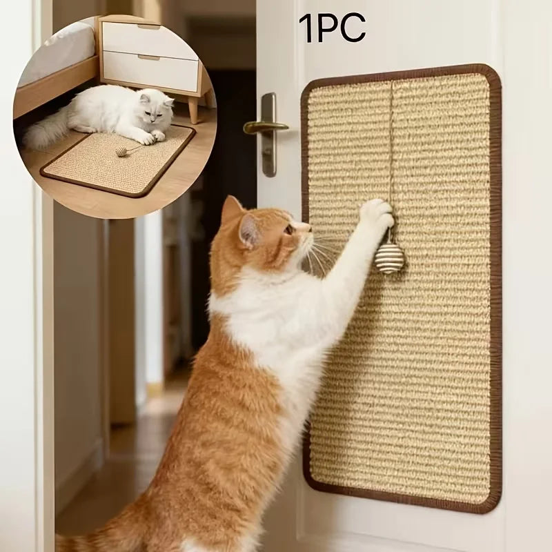 Elevate Your Cat's Playtime with Our Standing Sisal Cat Scratcher Featuring a Fun Hanging Ball - The Perfect Space-Saving Solution for Your Home!